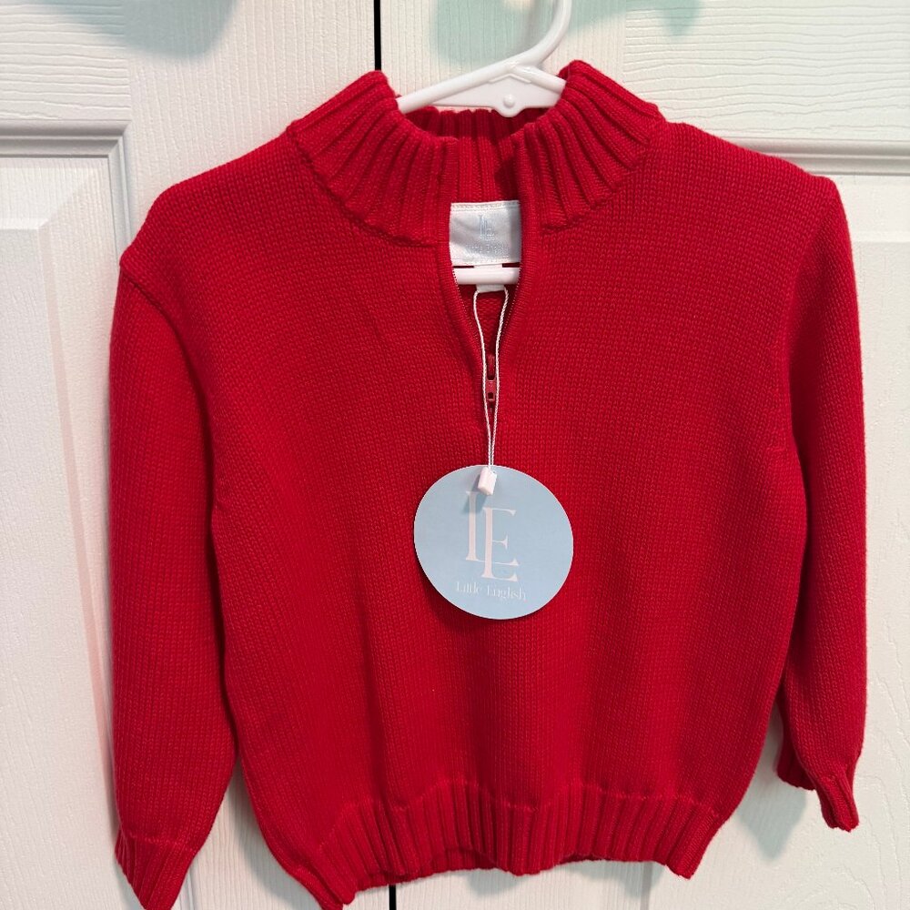 NWT Little English red zip up sweater 100% cotton 3T